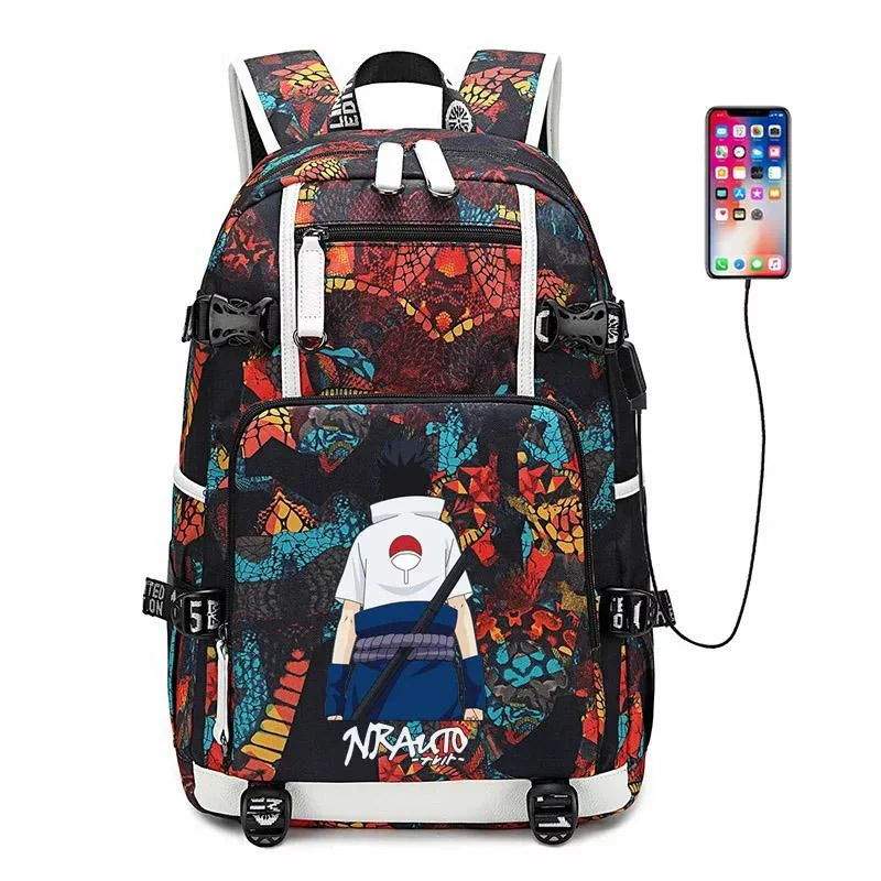 Buzzdaisy Anime Naruto Uzumaki Hatake Kakashi Uchiha Sasuke #14 USB Charging Backpack School NoteBook Laptop Travel Bags