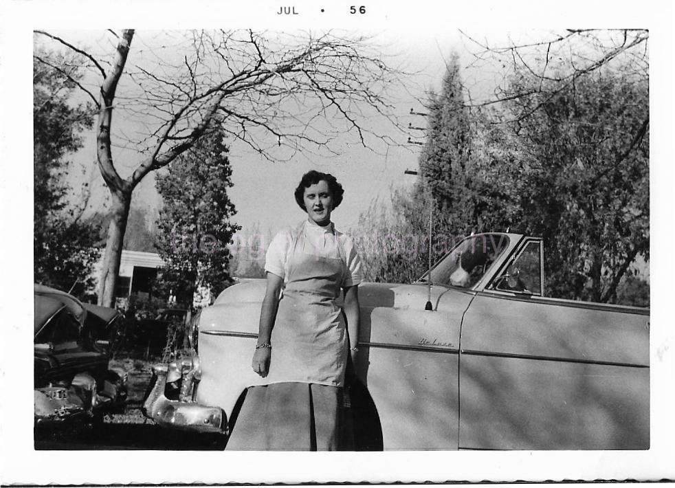 1950's WOMAN Found Photo Poster paintinggraph bw CAR GIRL Original Portrait VINTAGE 08 6 S