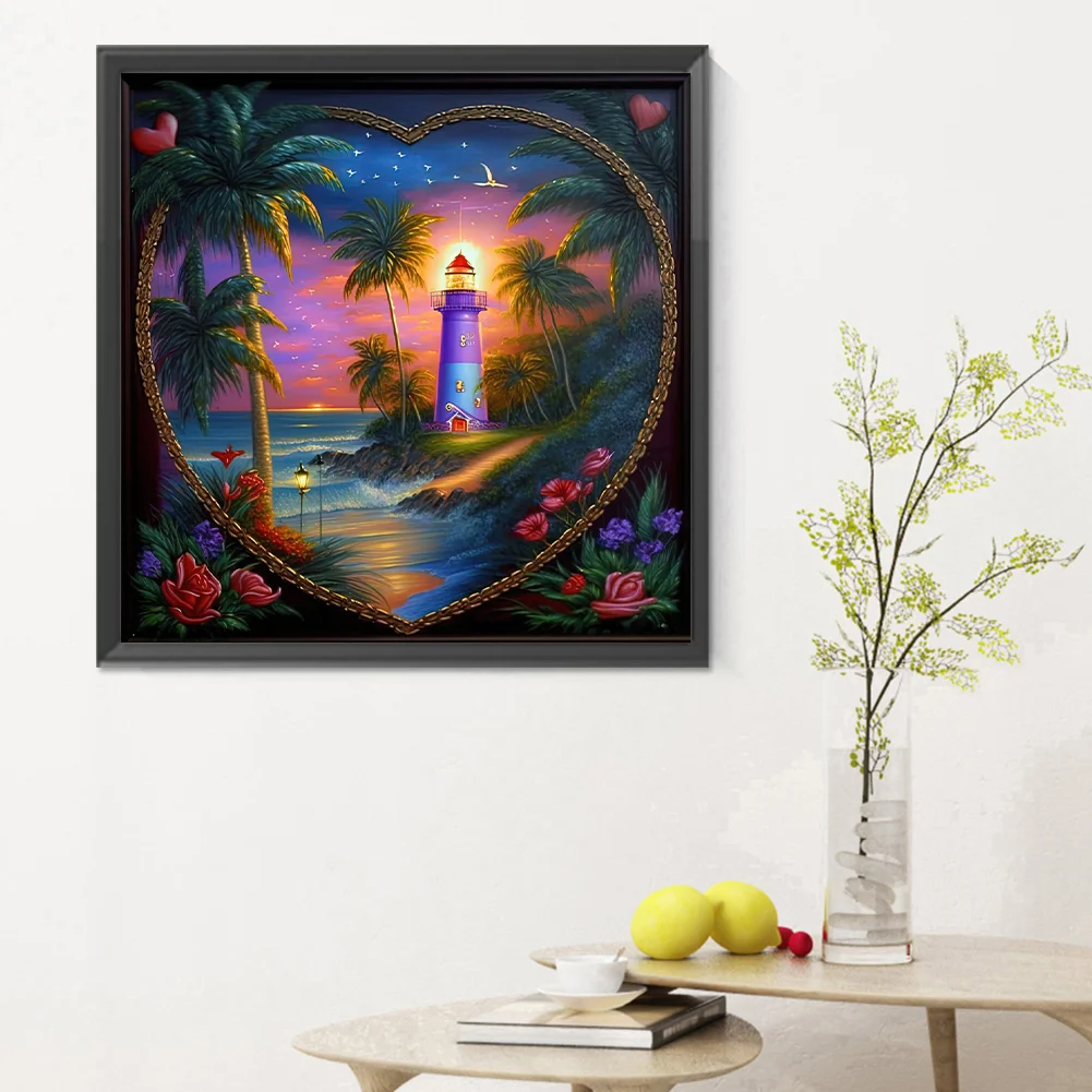 Diamond Painting - Full Round Drill - Beach Lighthouse(Canvas|30*30cm)