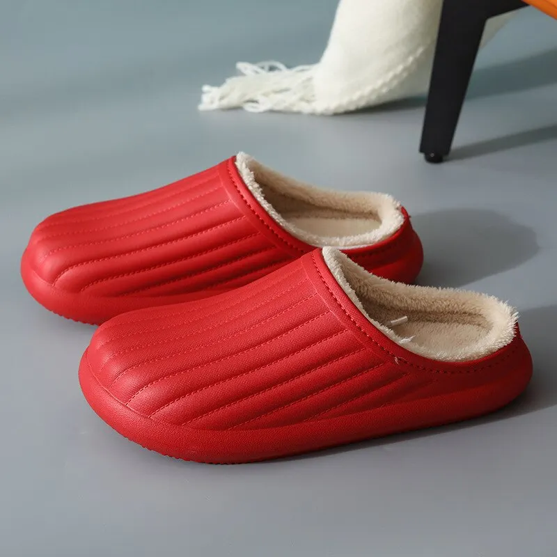 Eva Plush Lining Warmth Home Slippers Autumn Winter Wear Waterproof Thick-Soled Non-Slip Slippers Indoor Household Couple Shoes