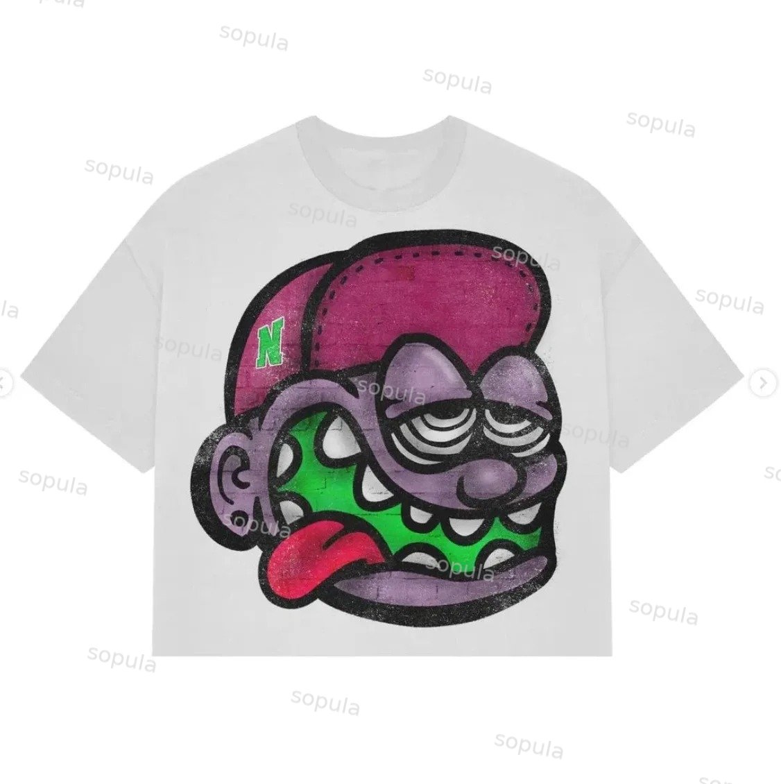 Sopula Vintage Cartoon Big Face Graphics 100% Cotton Cropped T-Shirts - Sopula｜Premium Graphic Tees & Graphic Clothing