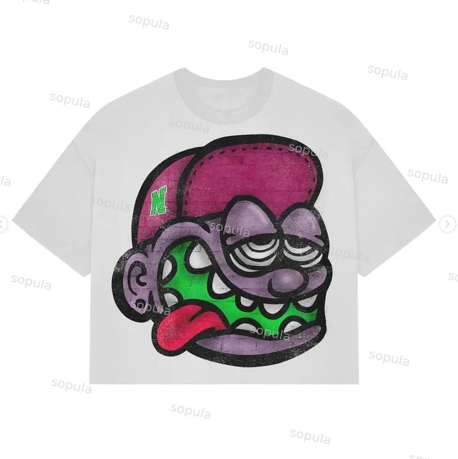 Sopula Vintage Cartoon Big Face Graphics 100% Cotton Cropped T-Shirts