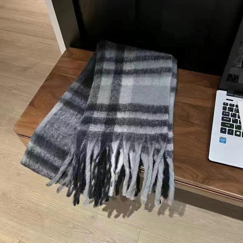 Latest Mohair Striped Tassel Scarf Fashion Geometric Gradient Shawl Japanese And Korean Versatile Thickened Scarf
