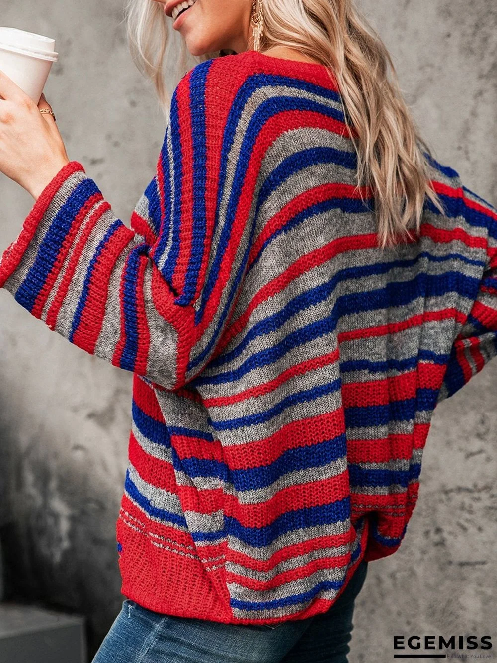 Basic Striped Scoop Neckline Sweater | EGEMISS