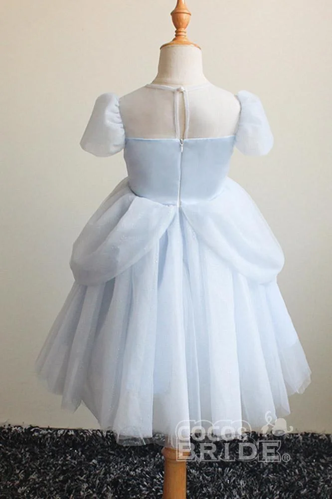 Daisda Light Blue Scoop Neck Short Sleeves Ball Gown Dress 