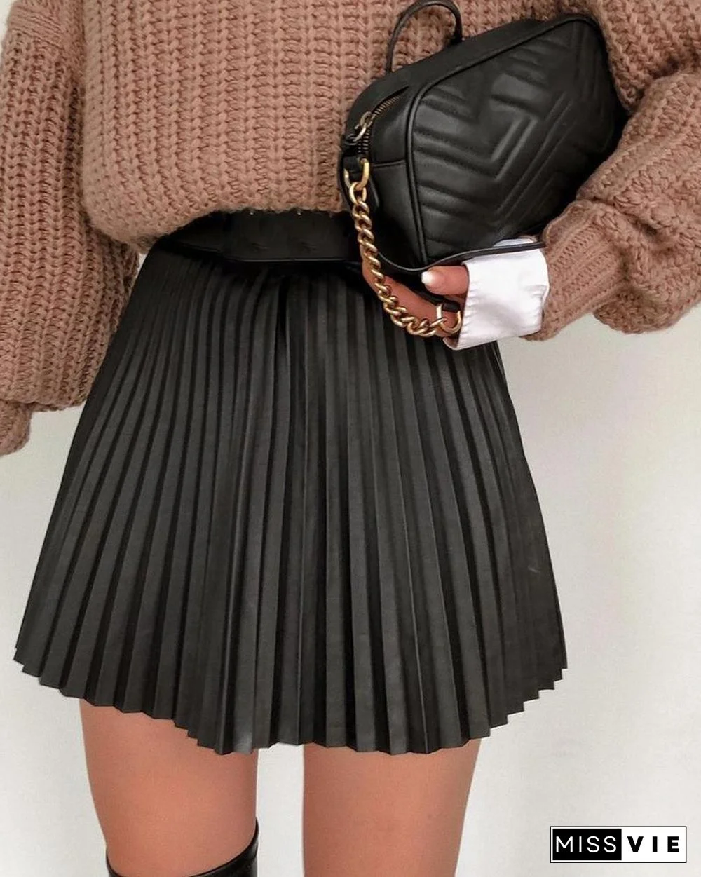 Plain High Waist Pleated Skirt P13974