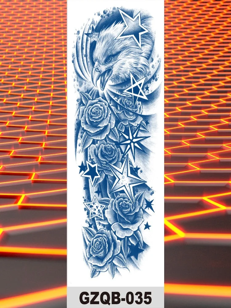 Temporary Flower Full Arm Waterproof Tattoo Stickers Banshee Warrior Crane Angel Lotus Juice Ink Men Women Girl Leg Fake Tatoo