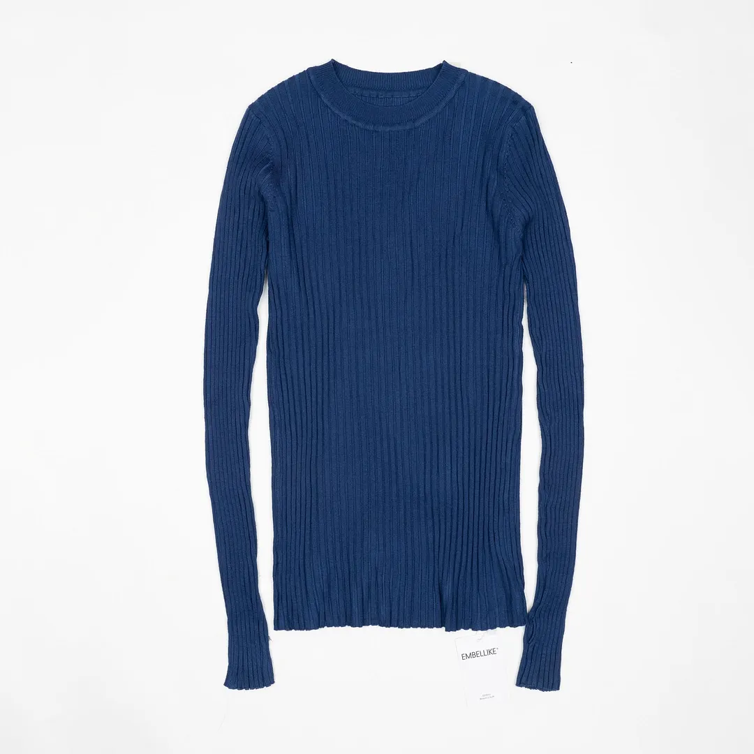Women Sweater Pullover Basic Ribbed Sweaters Cotton Tops Knitted Solid Crew Neck With Thumb Hole