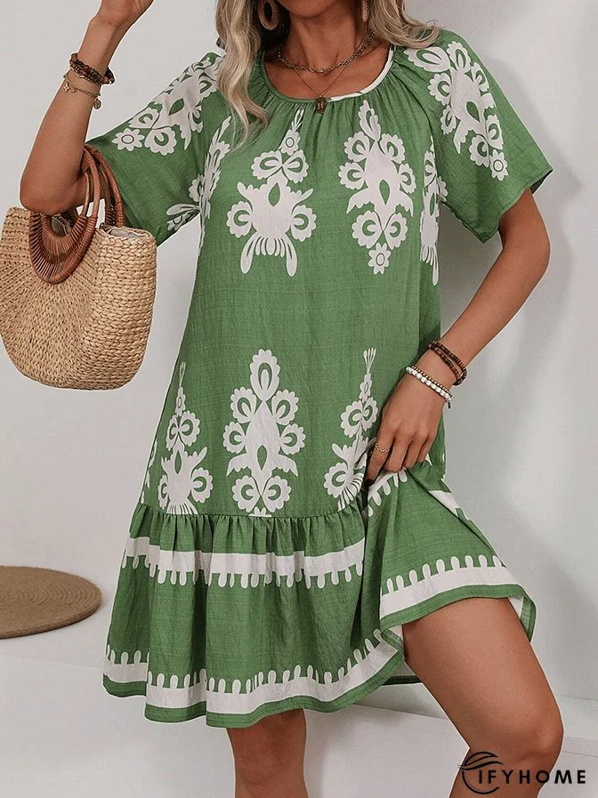 Women's Retro Print Design Casual Resort Dress | IFYHOME