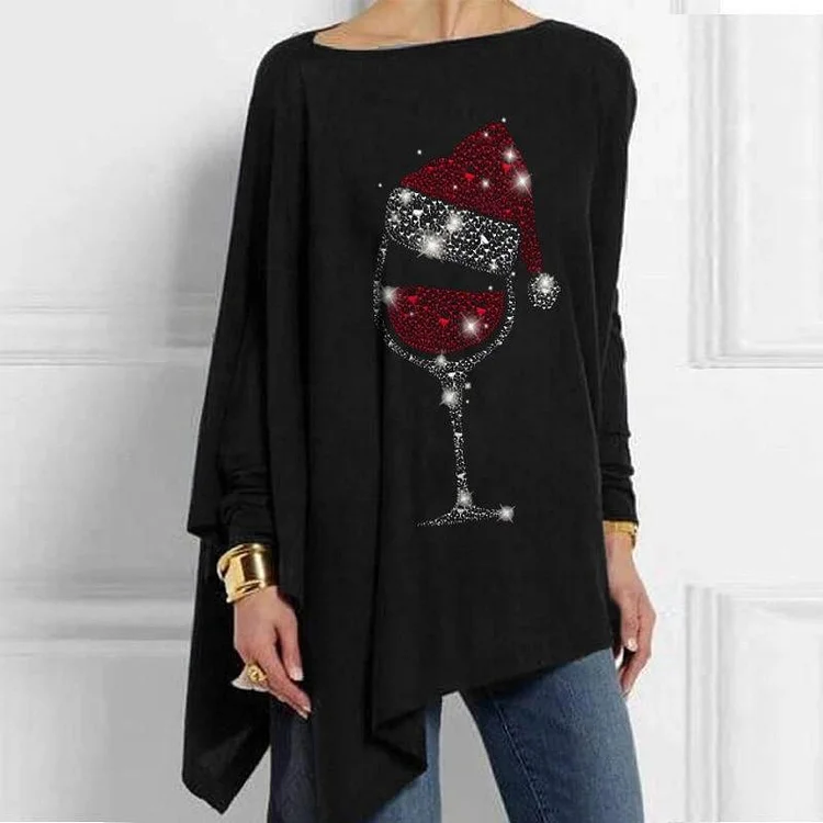 Sparkling Glass Christmas Style Round Neck Long T-Shirt