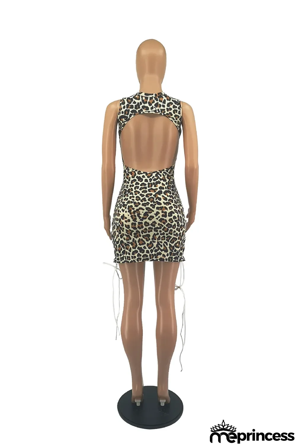 Leopard Print Sexy Leopard Split Joint O Neck Pencil Skirt Dresses