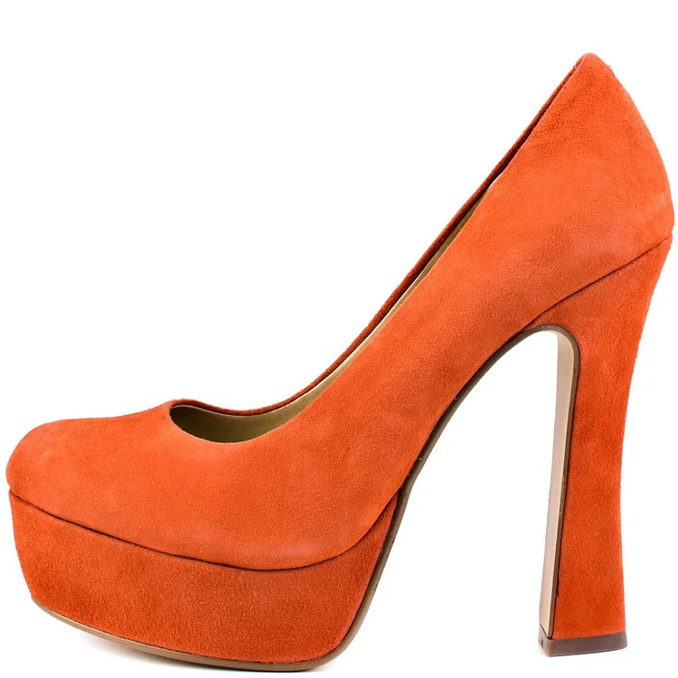 Women's Orange Platform Heels Dress Shoes Spool Heels Pumps |FSJ Shoes