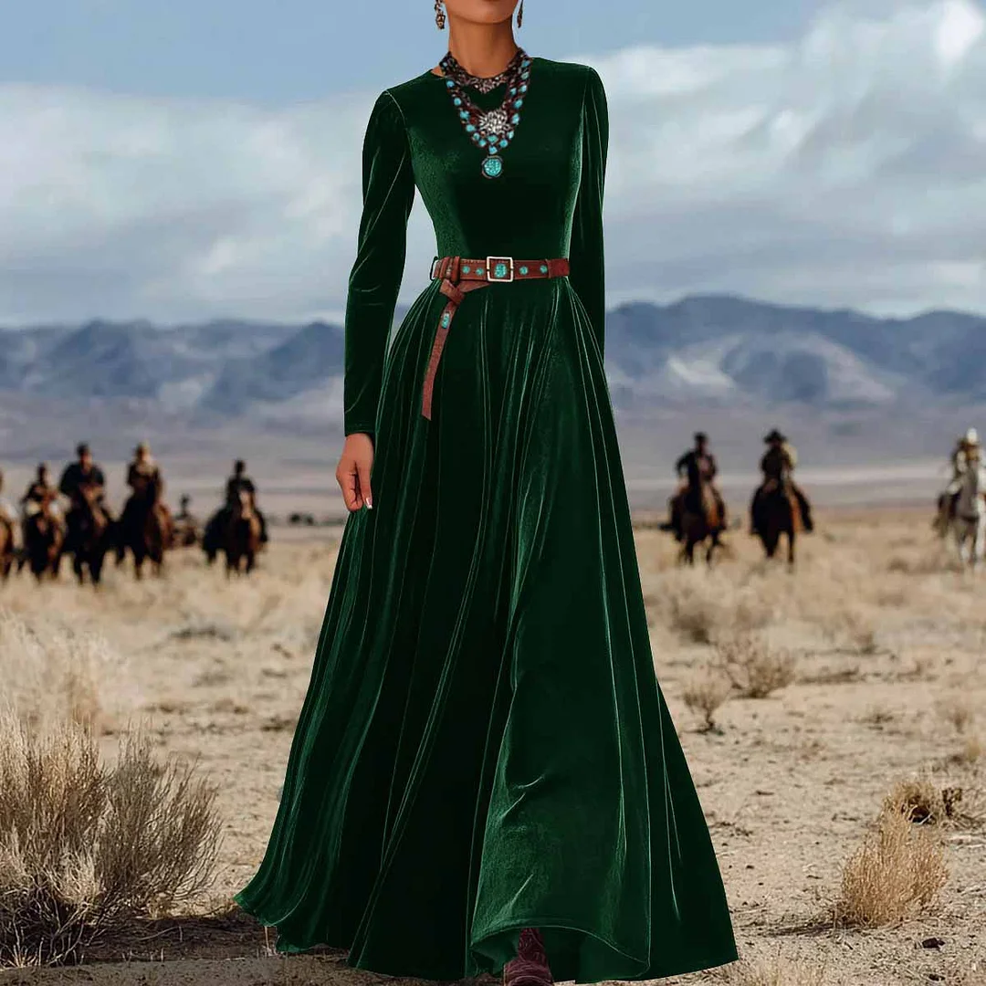 Athvotar Athvotar Elegant Autumn And Winter Long Sleeve Western Velvet Dress