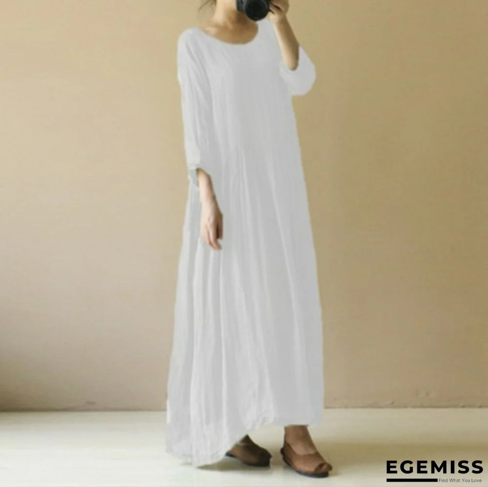 Linen Crew Neck Shift Holiday Casualdress Linen | EGEMISS