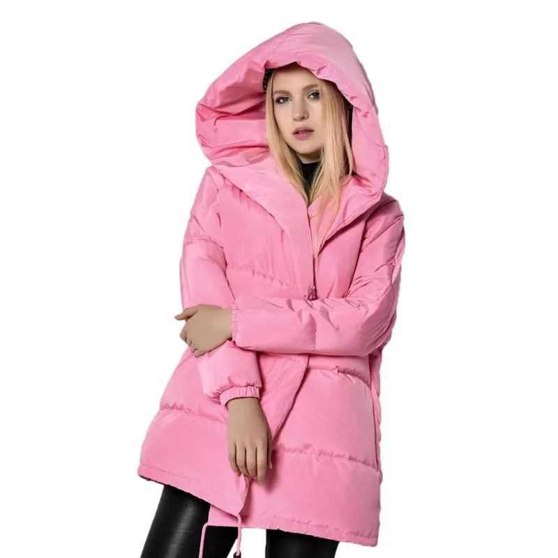 FTLZZ Winter Women Jackets 90% White Duck Down Parkas Loose Plus Size Hooded Coats Medium Long Warm Casual Pink Snow Outwear