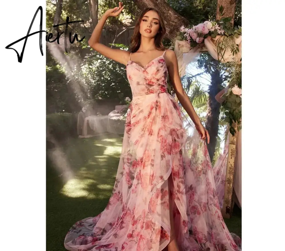 Aiertu Appliques Prom Dresses A-line Organza Spaghetti Strap Sleeveless Chapel Train Zip Cocktail Party 2024 Aiertu