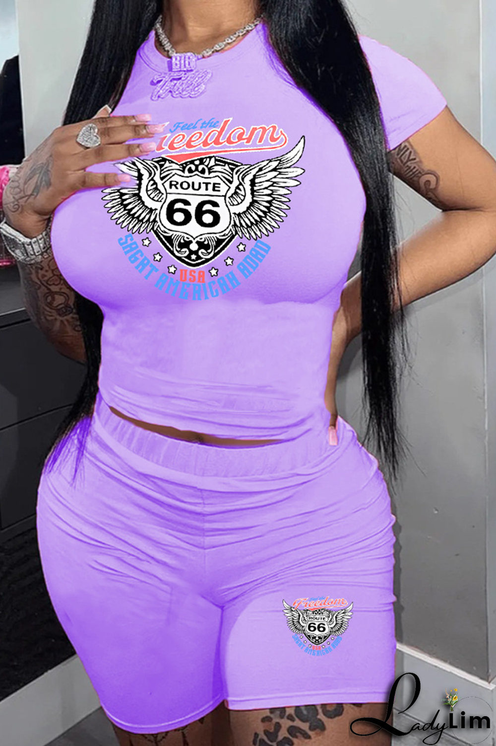 Orange Casual Print Patchwork O Neck Plus Size Two Pieces