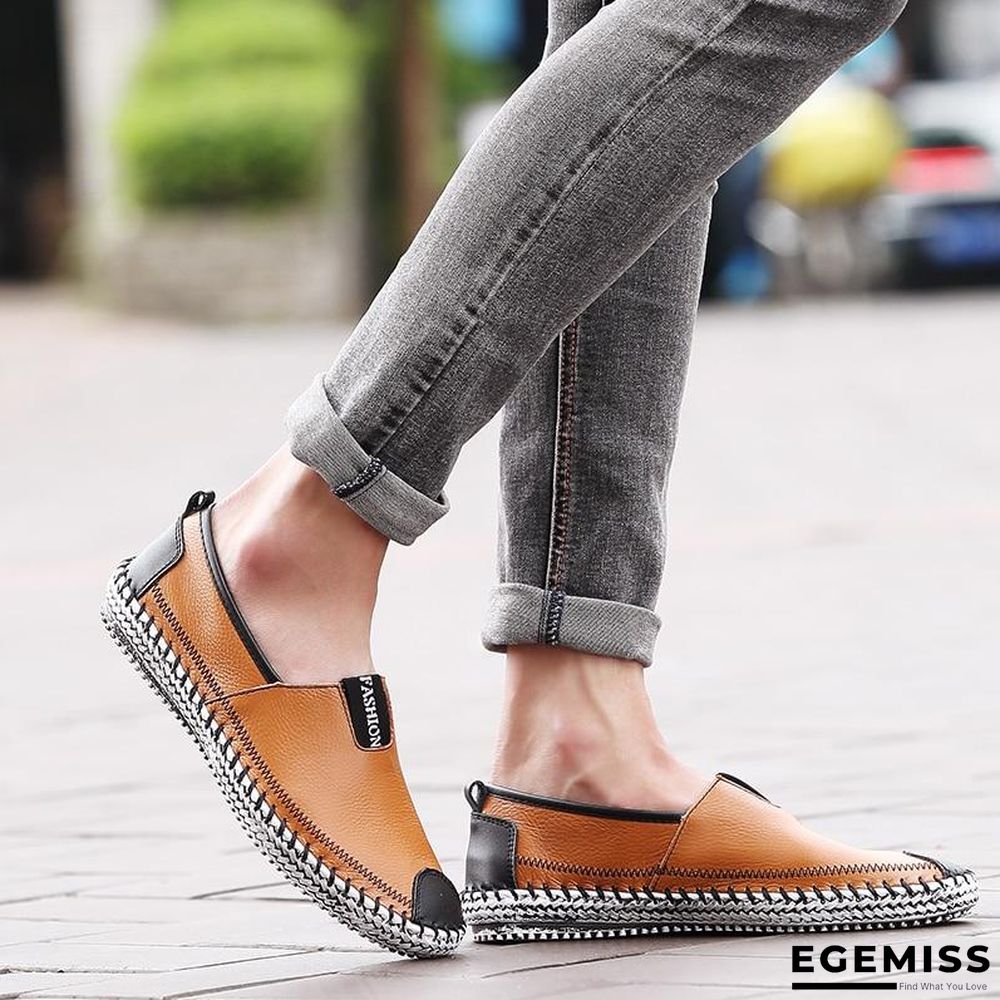 Men Breathable Comfortable Split Leather Men Loafers Flats Casual Shoes | EGEMISS