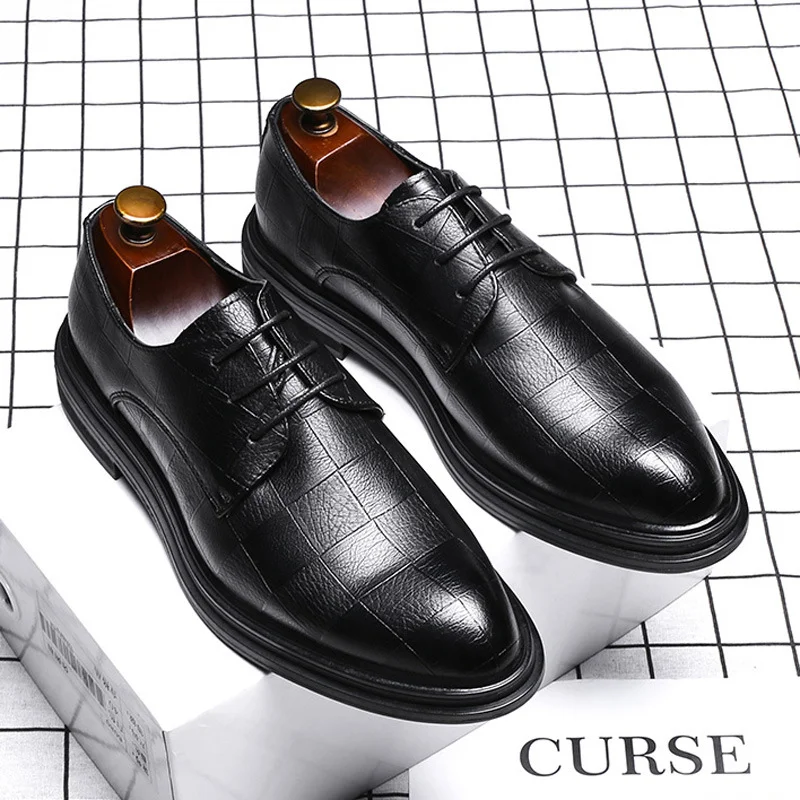 Colourp Colourp And Winter Men's Leather Shoes Business Leather Shoes Men's Lace Casual Shoes Men's Shoes Plaid Pointed Toe 3014-G
