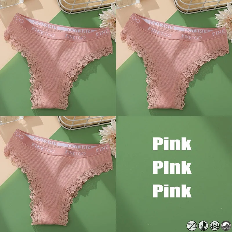 3PCS/Set Cotton Panties Brazilian Style Women Underwear Lace Sexy Lingerie for Female Underpants Thong Panties Briefs Intimates