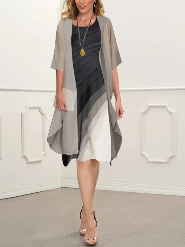 Trendy Elegant Gradient Print Dress Two Piece Set