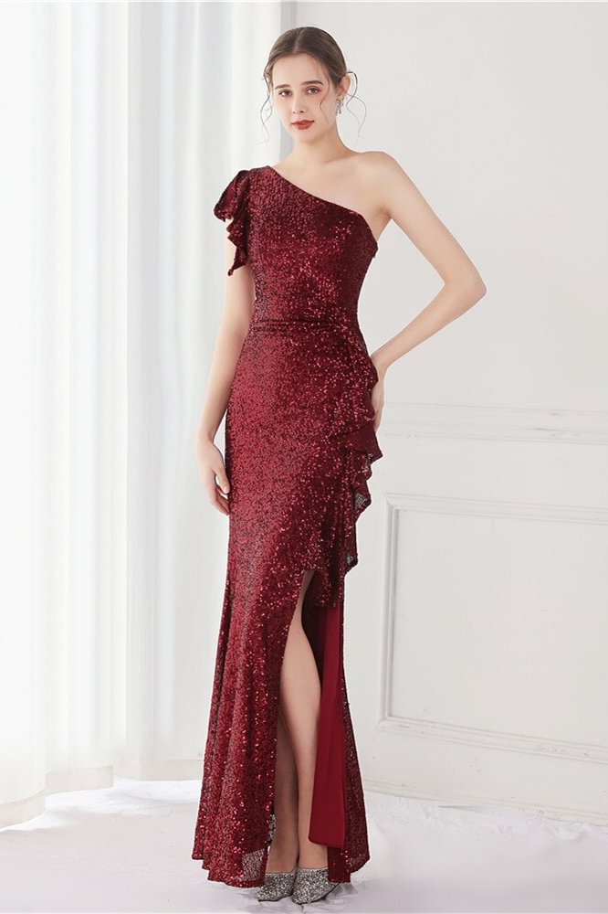 Elegant One Shoulder Long Mermaid Evening Dress Ruffles Online