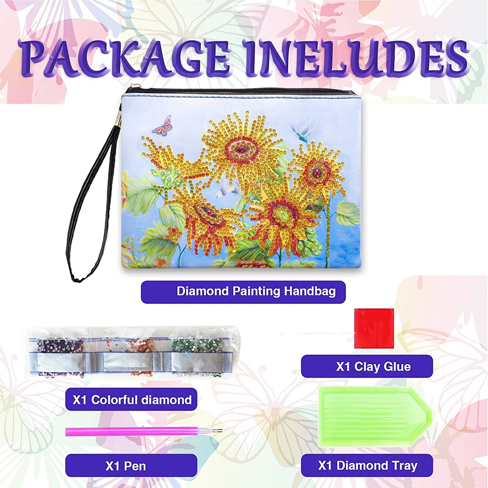 5D DIY Sunflower Partial Shaped Drill DIY Diamond Painting Bag with Zipper