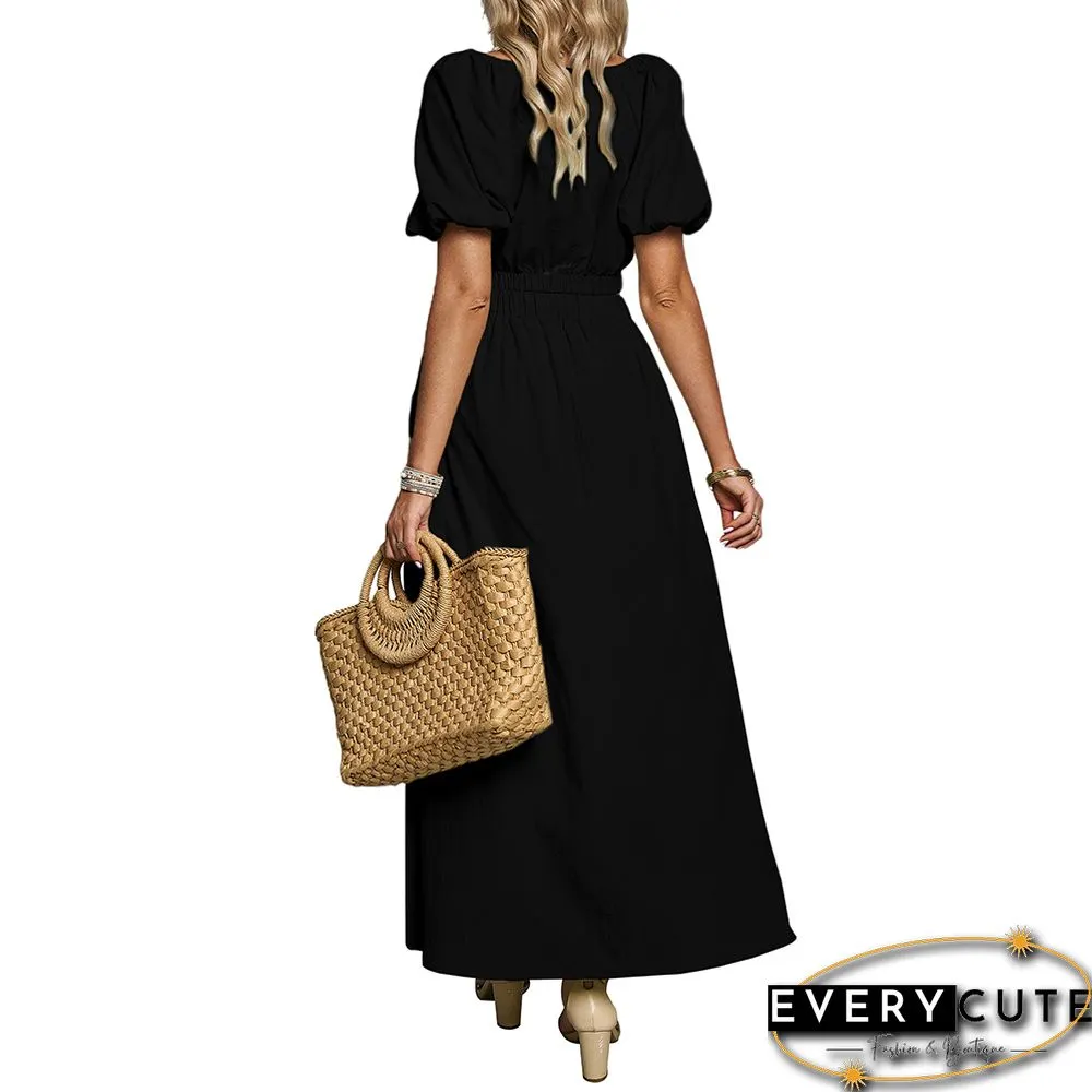 Black V Neck Crop Top and Pocket Skirt Set