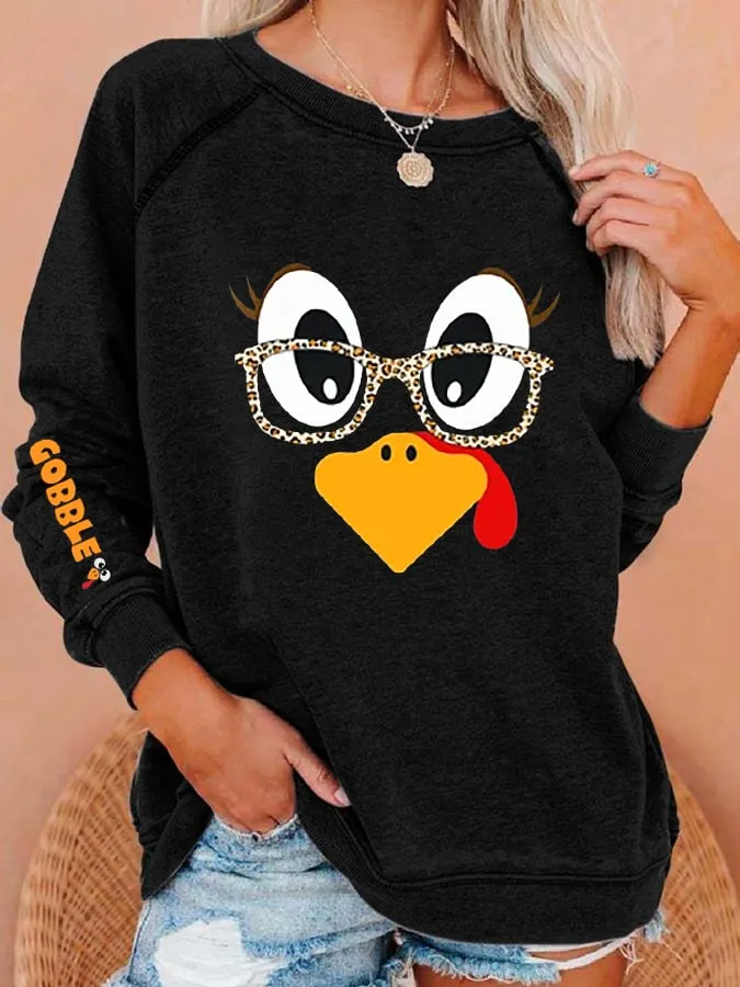 Women's Cute Turkey Fall Thanksgiving Casual Sweatshirt 