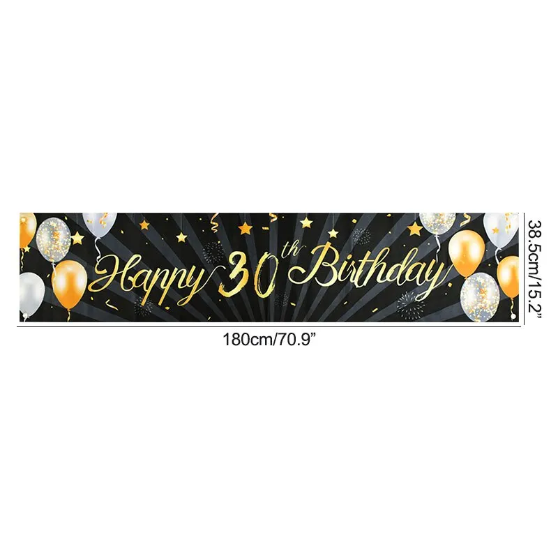 Black Gold Happy Birthday Banner Balloon Flag Adult 30th 40th 50th 60th Birthday Party Decoration Supplies Bunting Anniversary