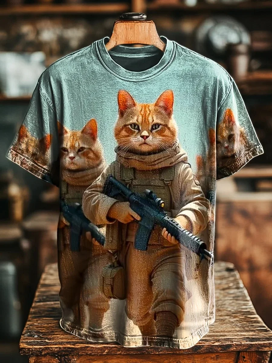 Eagerlys Unisex Fun Cat Soldiers Art Print T-shirt Eagerlys