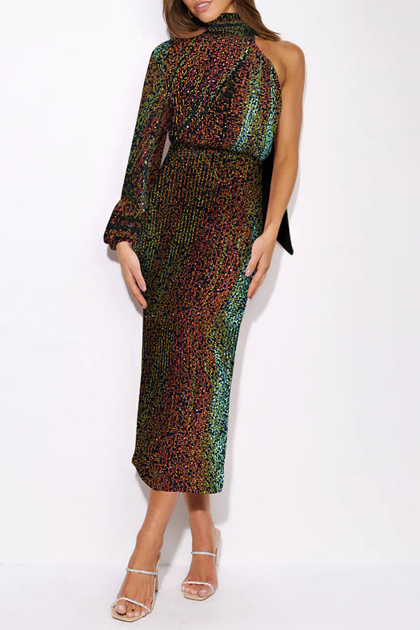 18482 Multi Colour Patterned Scarf Collar Dress main image 0