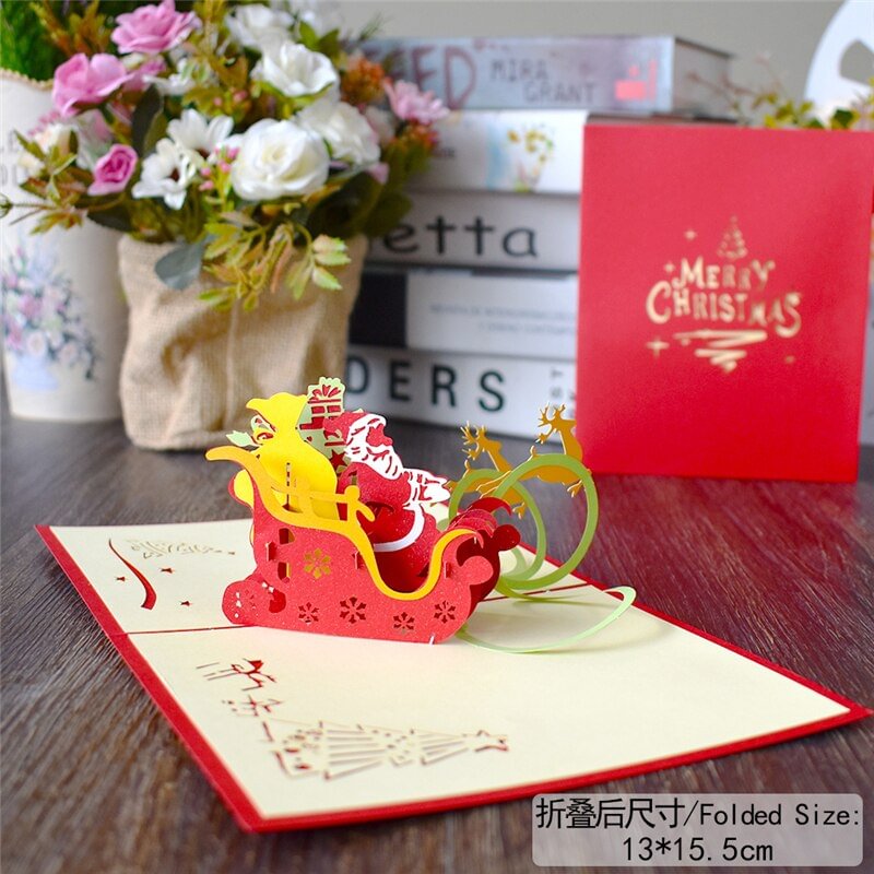 10 Pack Merry Christmas Santa Claus Pop-Up Cards with envelope New Year Holiday Greeting Cards Gifts Card Handmade