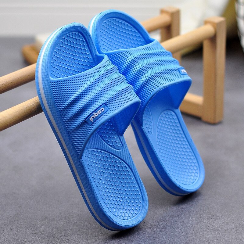 2021 Slippers for Women Floor Antiskid Summer Home Slippers Flat Bathing Indoor Stripe Slides Bathroom Non-slip Unisex Slippers
