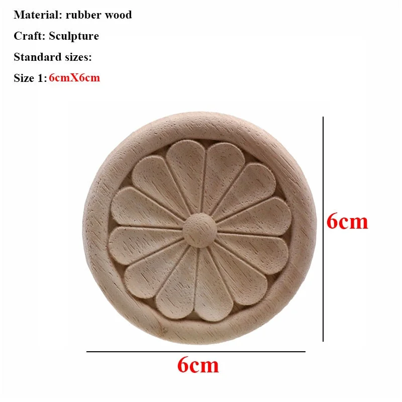 VZLX Flower Wood Carving Natural Wood Appliques for Furniture Cabinet Unpainted Wooden Mouldings Decal Decorative Figurines