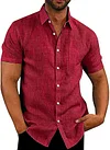 Men's solid color short-sleeved linen buttons shirt