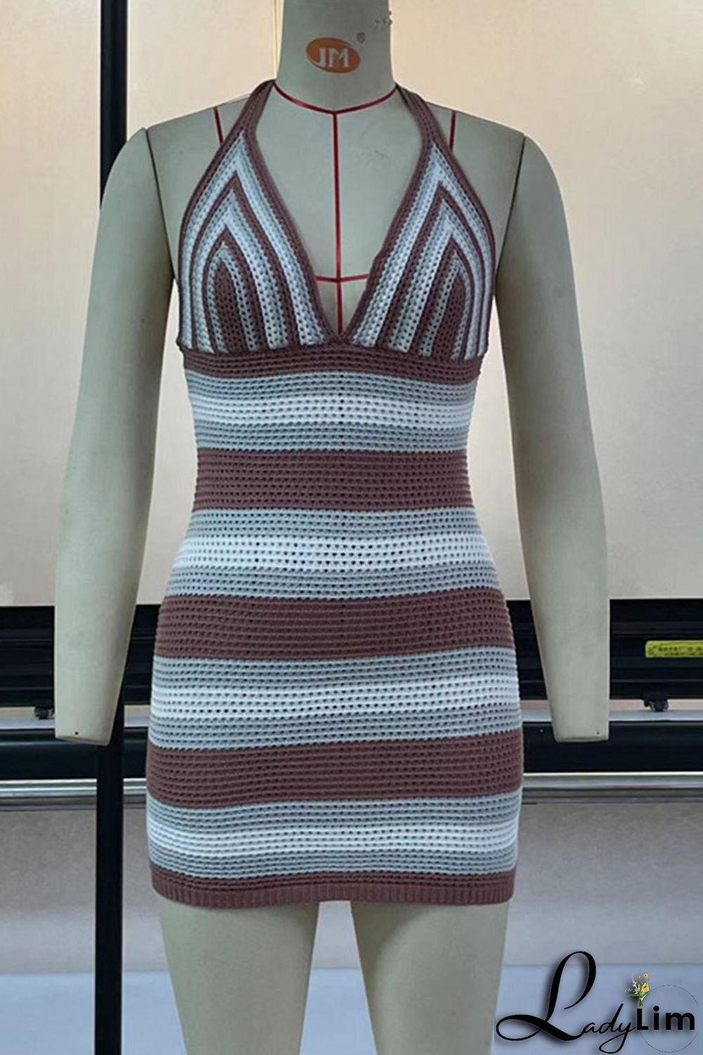 Green Sexy Print Split Joint Backless Halter Pencil Skirt Dresses