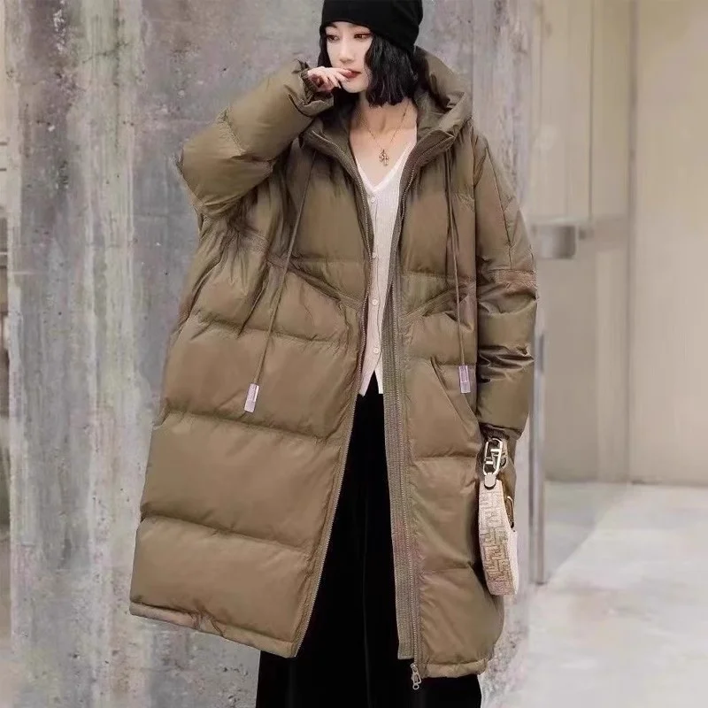 Toloer Large Version Of Long White Duck Down Down Jacket Female 2024 Winter Fashion Retro Thick Hooded Loose Over The Knee Coat Tide-Outfit Ideas