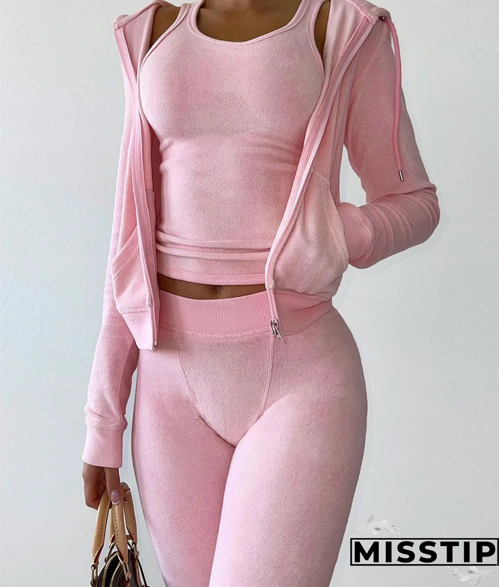 Zipper Hooded Coat+Vest+Jogger Pants Tracksuits