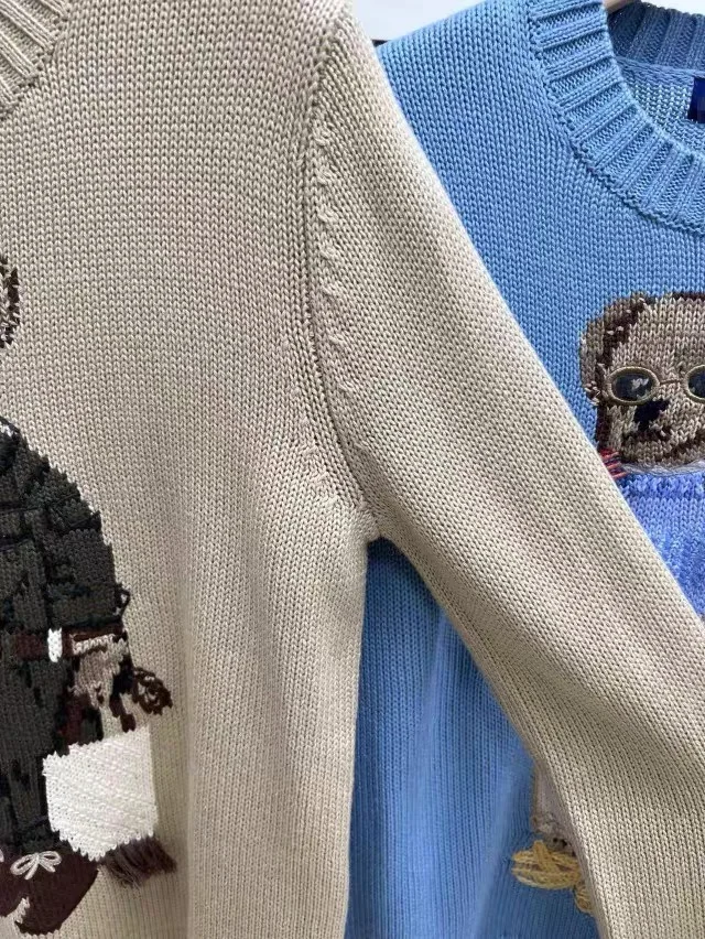 Colourp French Style Loose Pullovers Embroidery Cute Bear Knitwear Mujer Casual Cotton and Linen Sweaters Knit Clothing