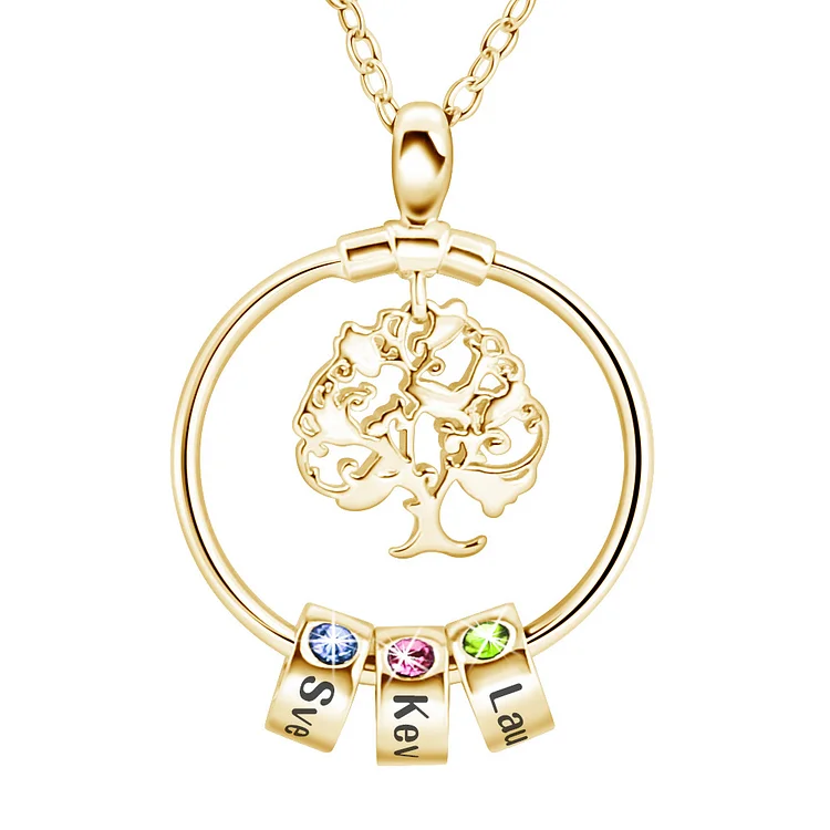 Personalized Family Tree Necklace with 3 Birthstones Gift for Mom