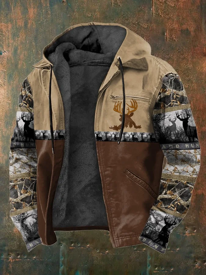 Men's Western Style Vintage Elk Plush Multi-Pocket Jacket