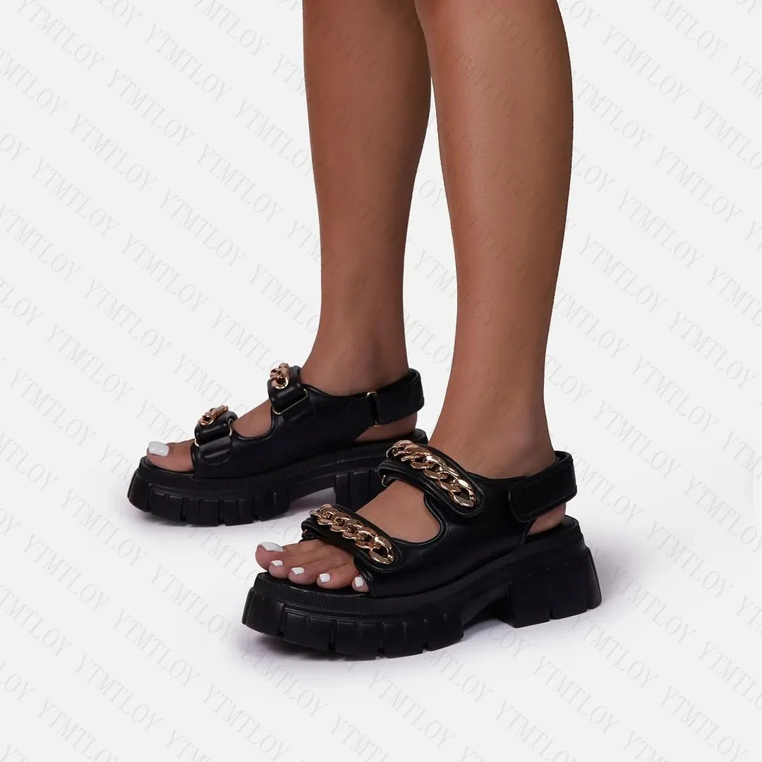 Vstacam Back to school Women's Summer Sandals Multicolor Snakeskin Platform Open Toe Shoes  Height Increasing Hook & Loop High Heels Chain  Zapatos