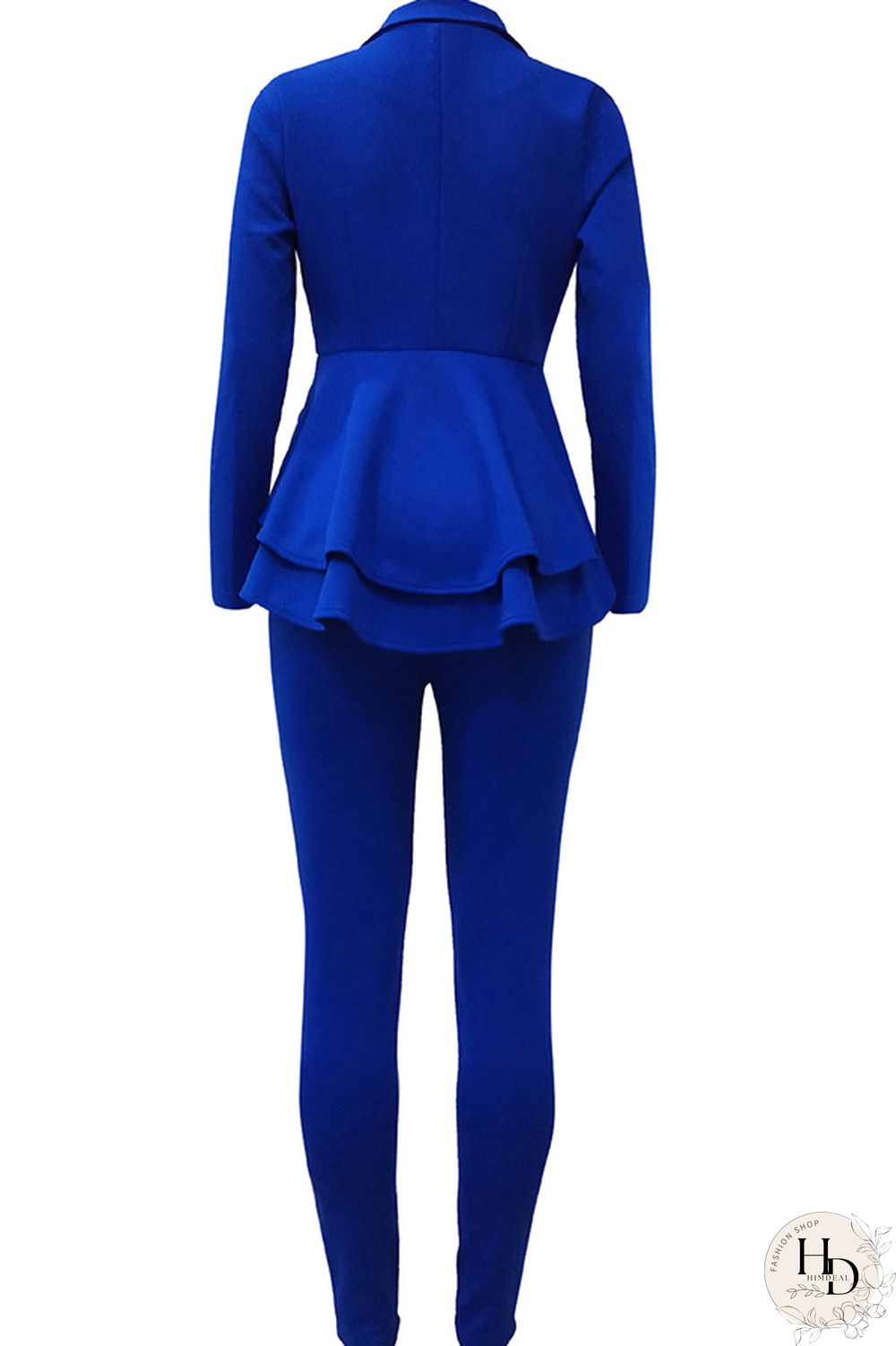 Black Casual Two Piece Suits Patchwork ruffle Solid pencil Long Sleeve