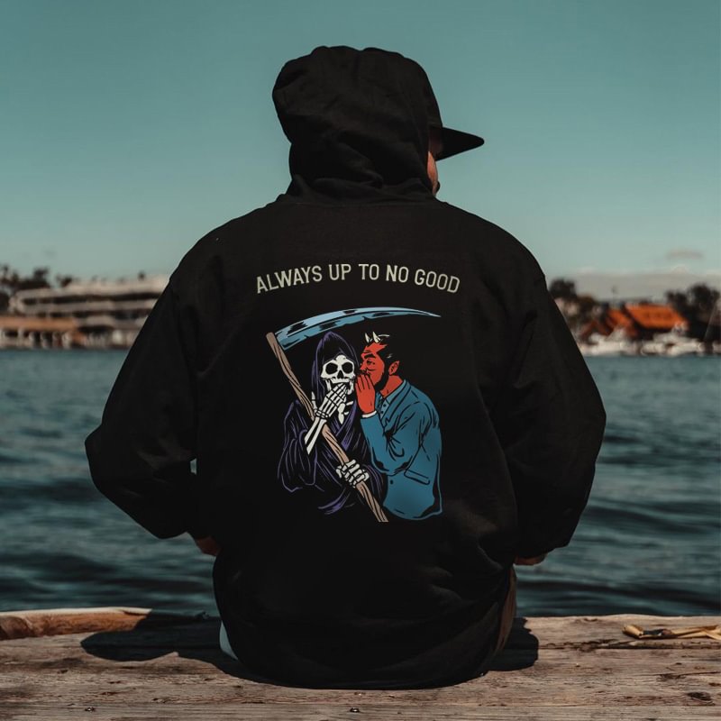The Devil And Skeleton Whispering Always Up No Good Men's Casual Hoodie-barclient