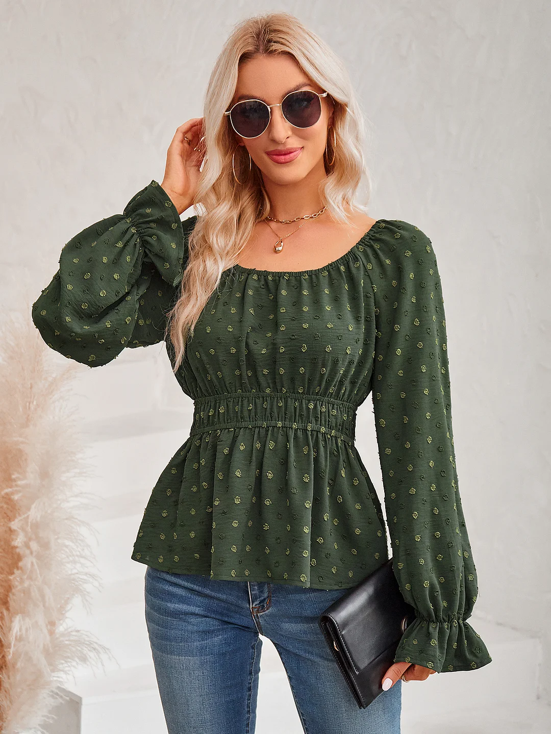 Woherb Woherb And Winter 2024 New Casual Women's Round Collar Waist Solid Color Lotus Leaf Sleeve Jacket Women-Outfit Ideas