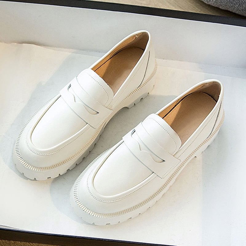 miaoguan 2021 New Spring Thick-soled College Style Casual Genuine Leather Fashion Female British Style Shoes Girls Loafers Shoes