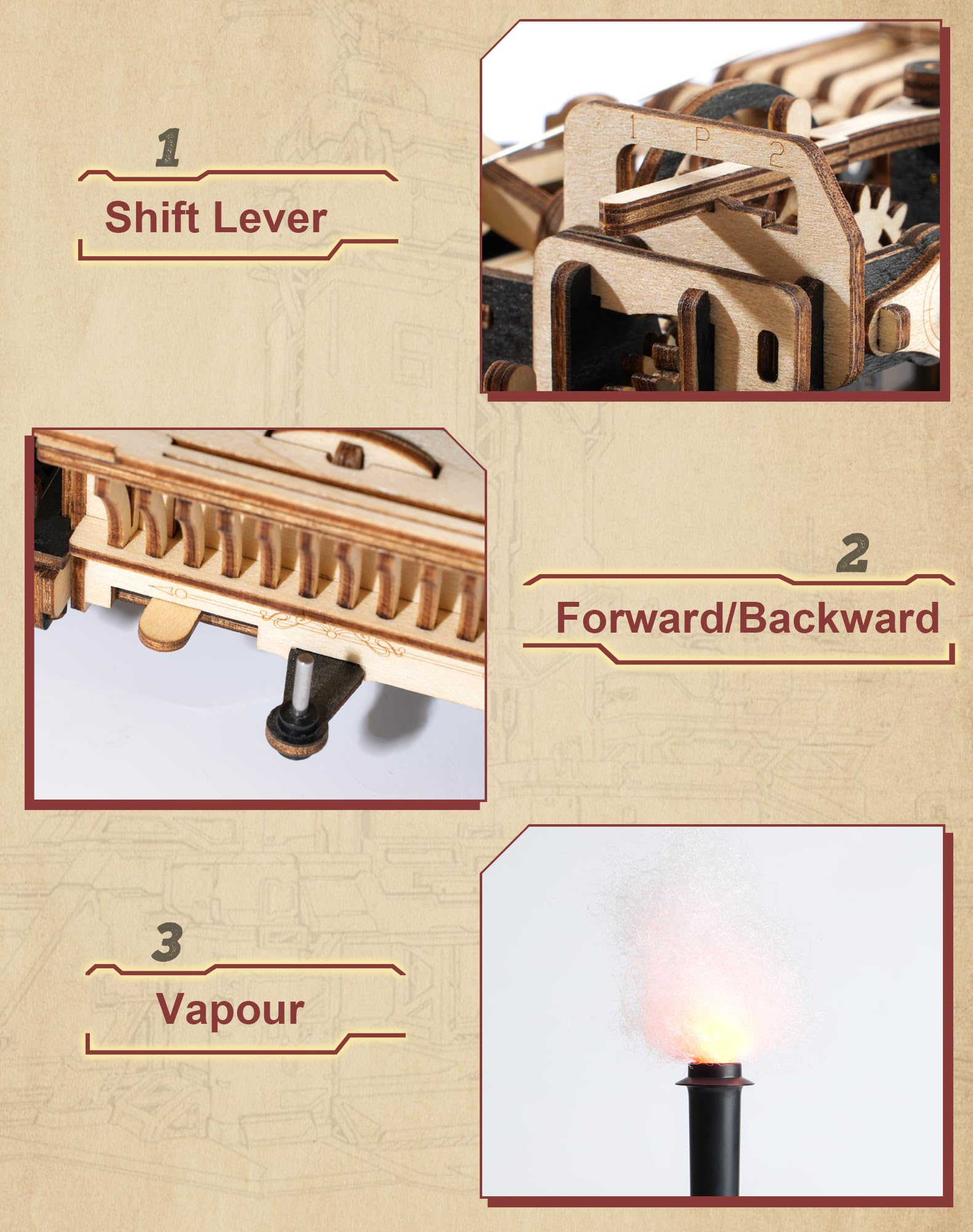 Tegooe 469PCS 3D Wooden Puzzle Mechanical Steam Engine Tractor Model Kit