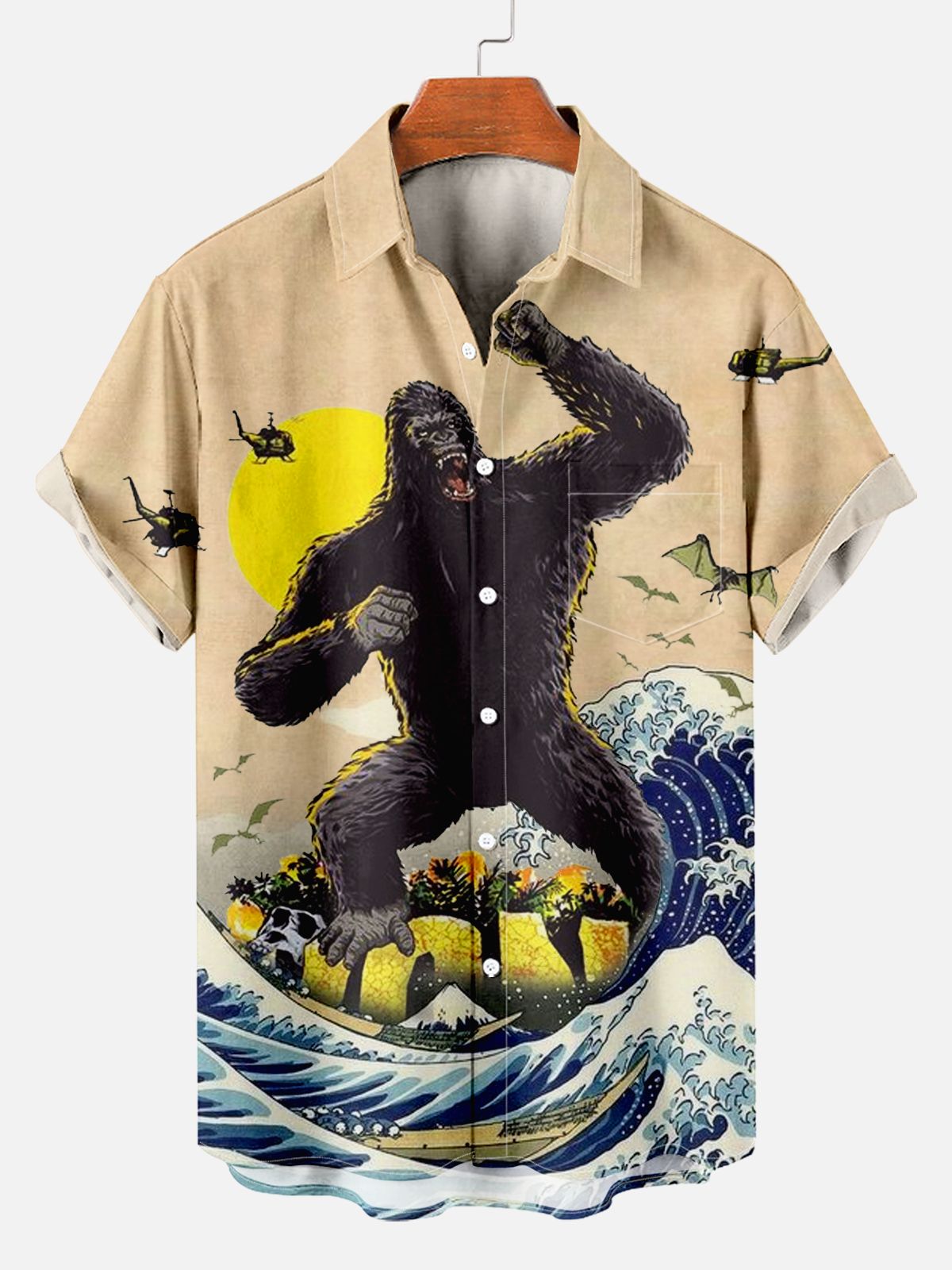 Men's Retro Monster Airplane Print Shirt PLUSCLOTHESMAN