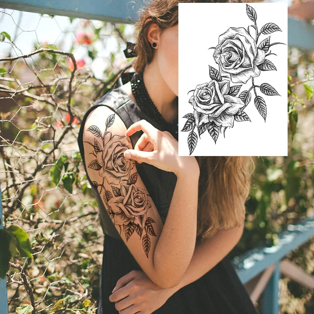 Realistic Sexy Peony Tattoos Temporary Women Adult Flower Arm Tattoos Sticker Waterproof Fake Floral Bloosom Body Leg Art Tatoos 530-1